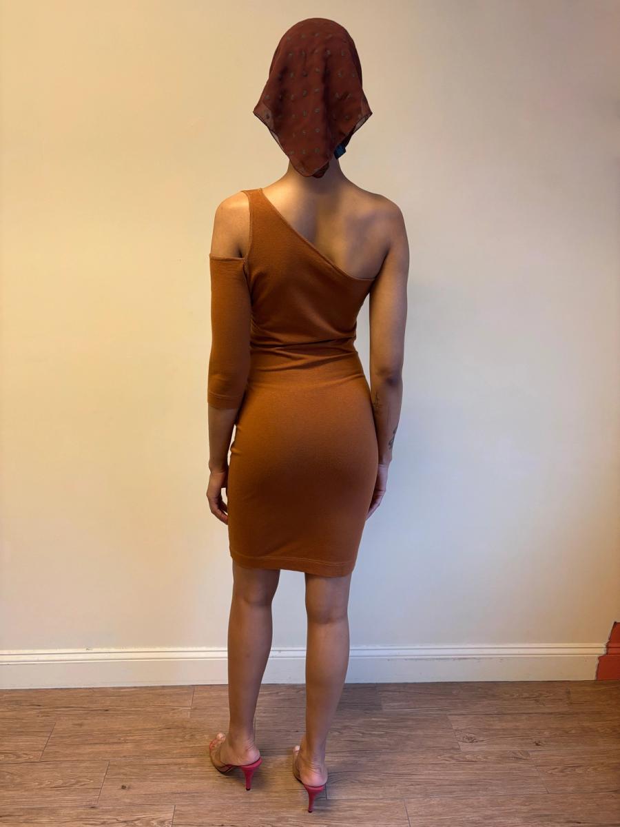 80s Claude Montana Brown Cutout Dress product image
