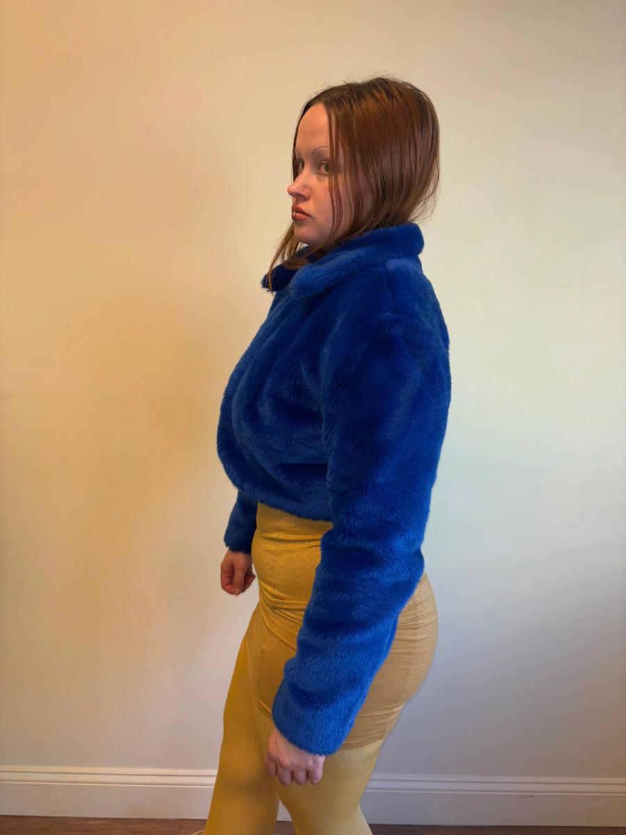 Vintage Norma Kamali Electric Blue Faux Fur Coat product image