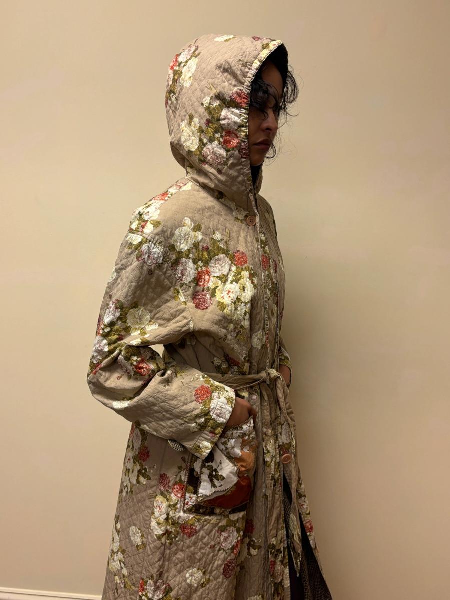 Kaneko Isao Quilted Robe Coat With Patchwork Pockets & Hood product image