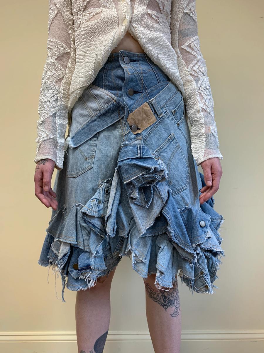 Nozomi Ishiguro Patchwork Denim Ruffle Skirt