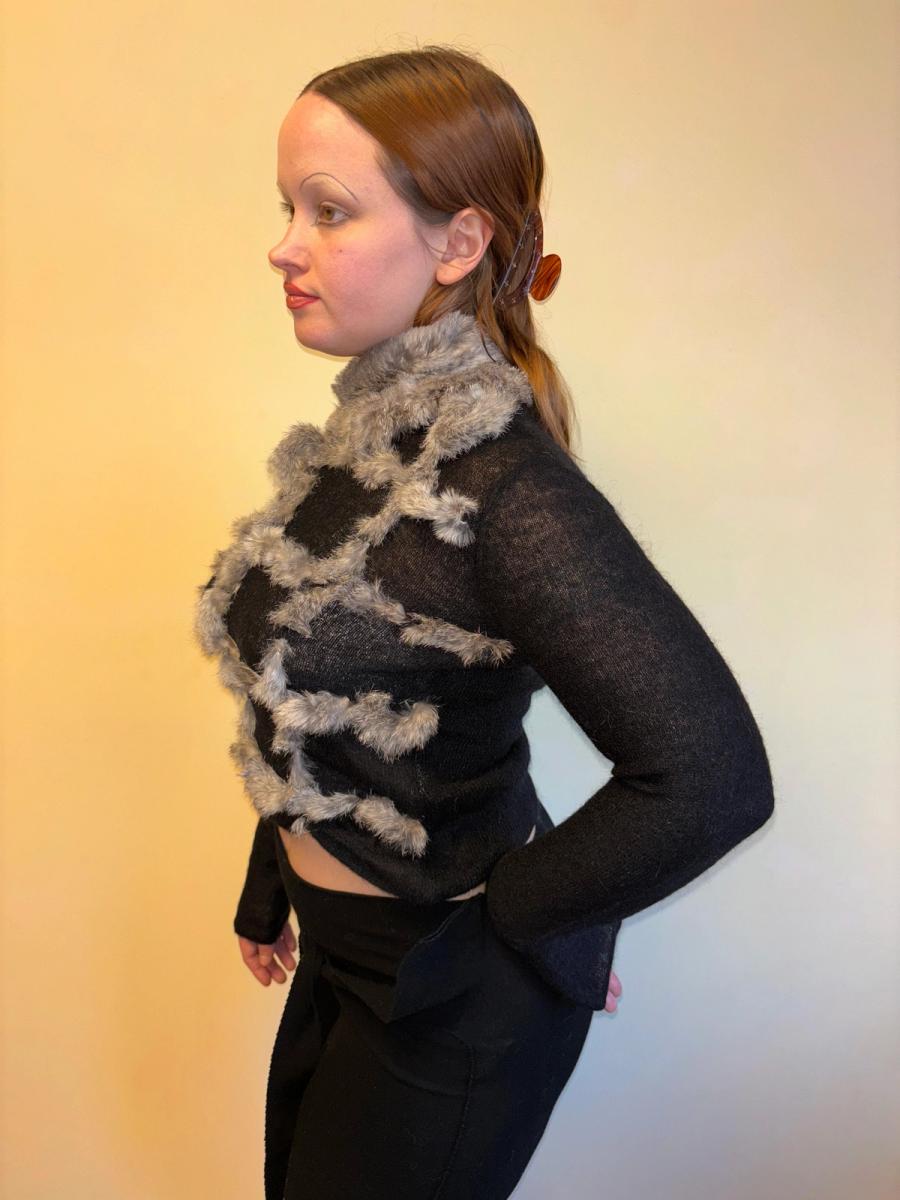 Nicole Rabbit Fur Weaving Top with Detachable Collar product image