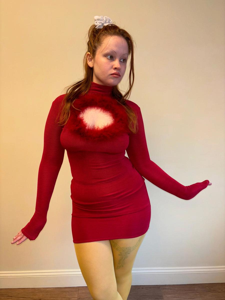 80s Chantal Thomass Red Maribou Cutout Dress product image