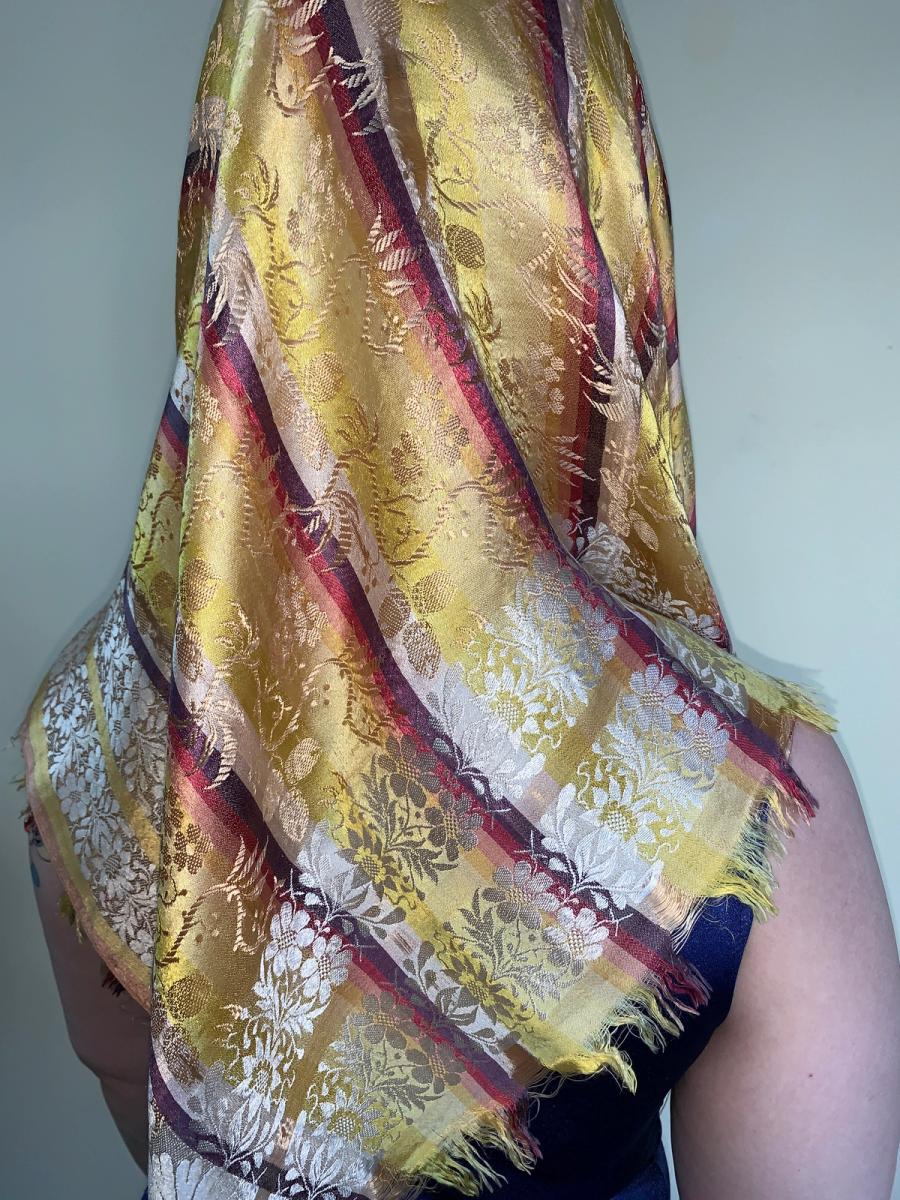 Antique French Jacquard Silk Shawl product image