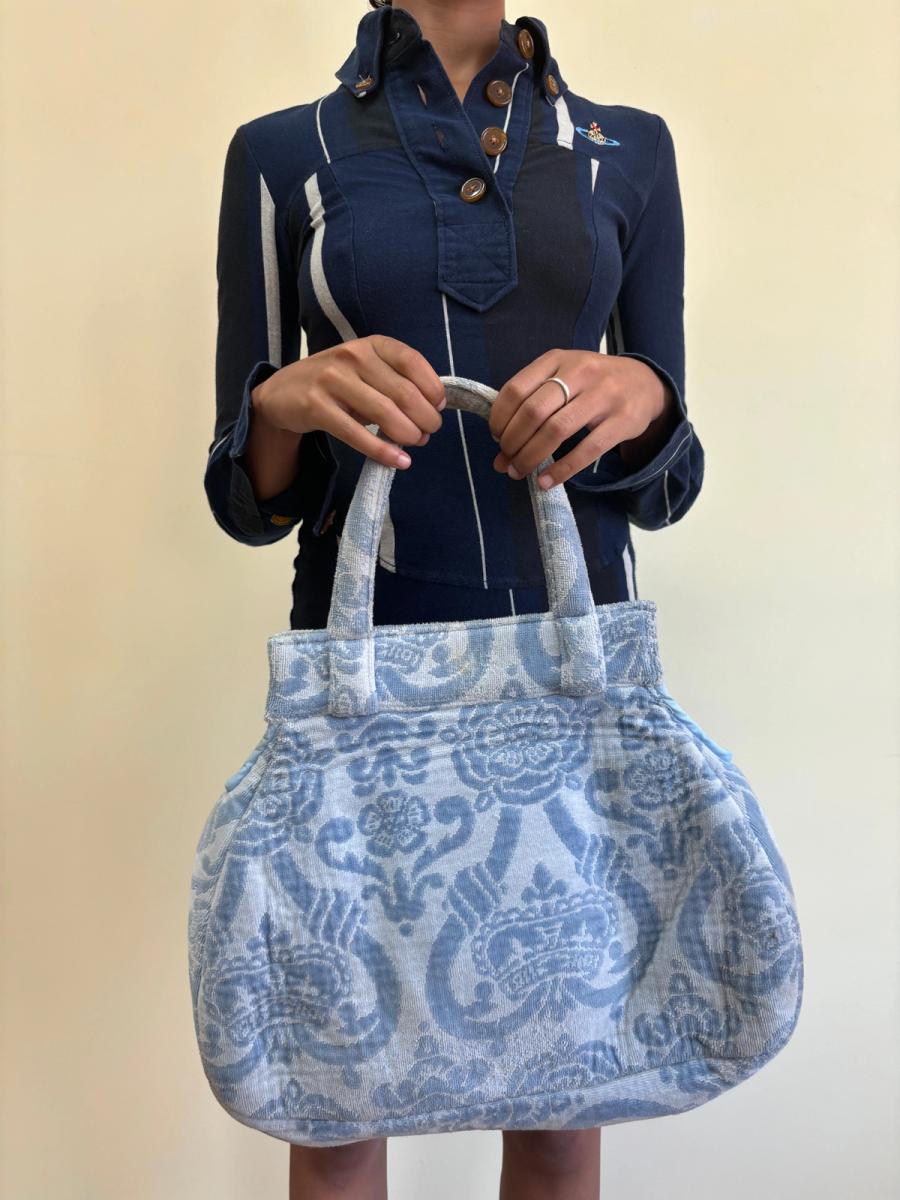 90s Vivienne Westwood Blue Terrycloth Crown Purse product image