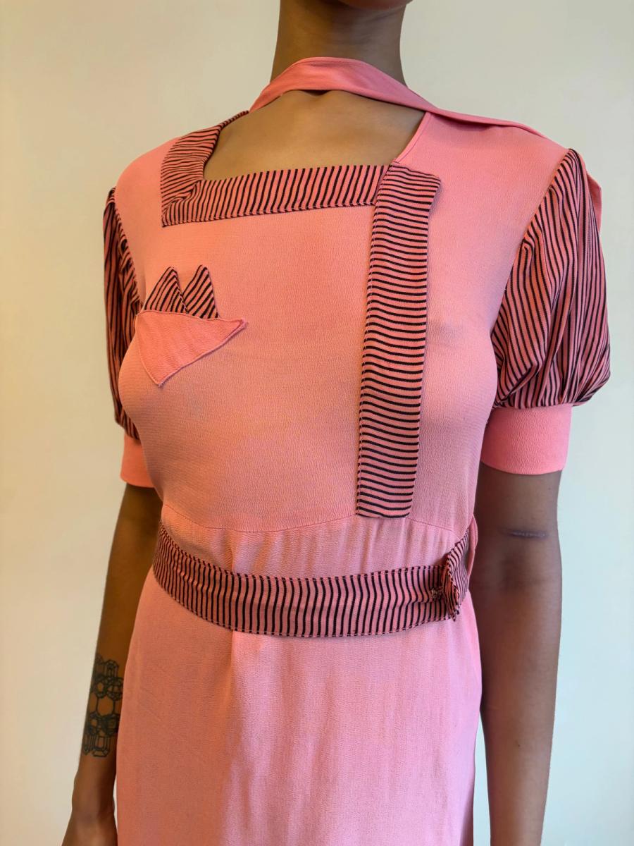 1930s Salmon Pink Day Dress with Scarf Neckline product image