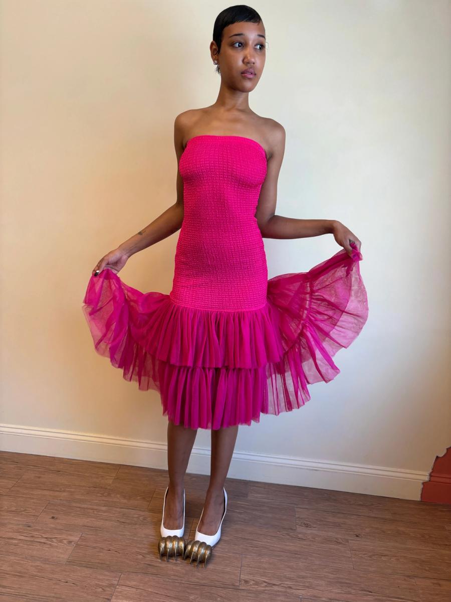 80s Yvan & Marzia Hot Pink Strapless Dress