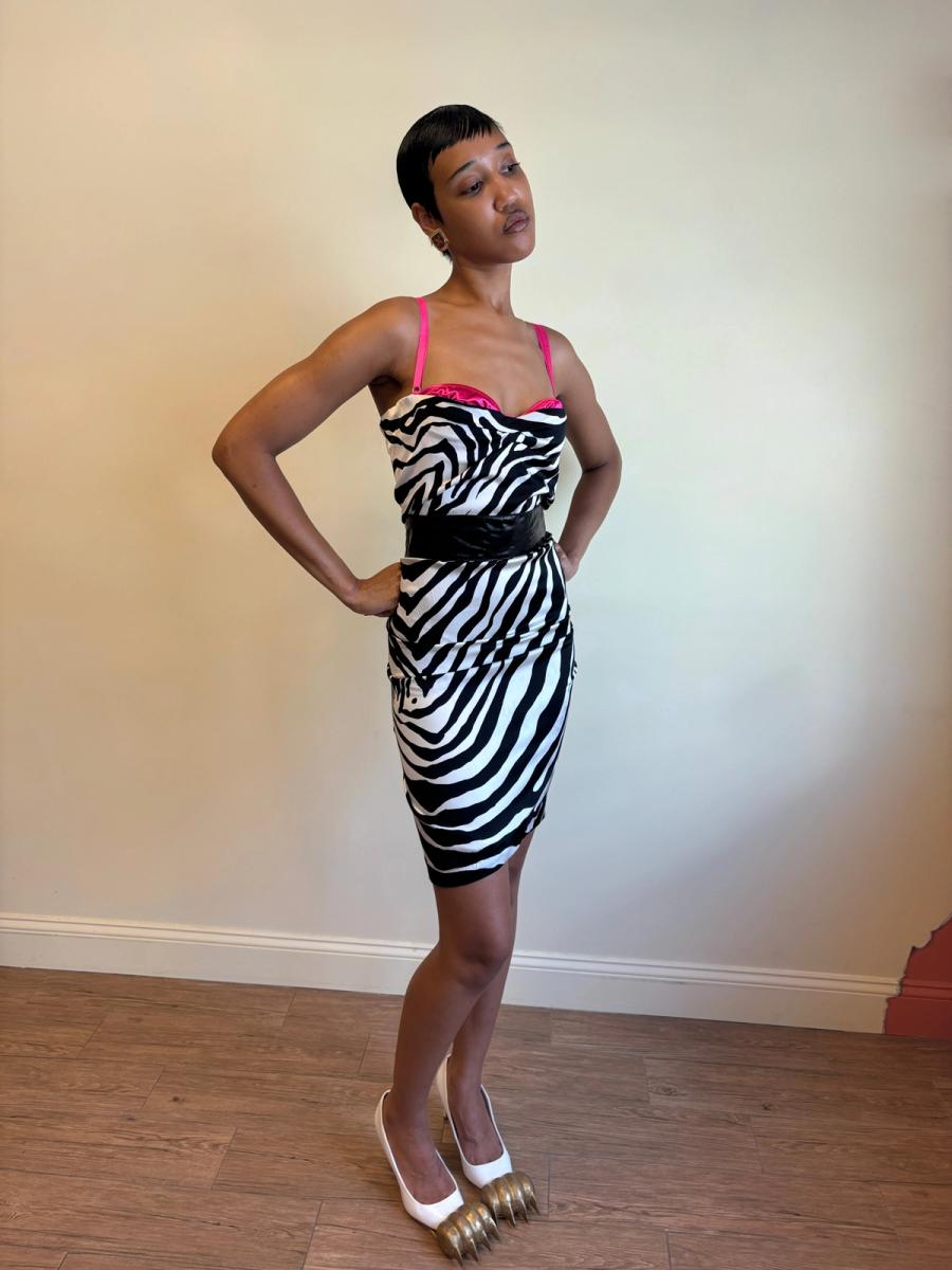 2000s D&G Zebra Print Exposed Bra Dress with Shawl product image