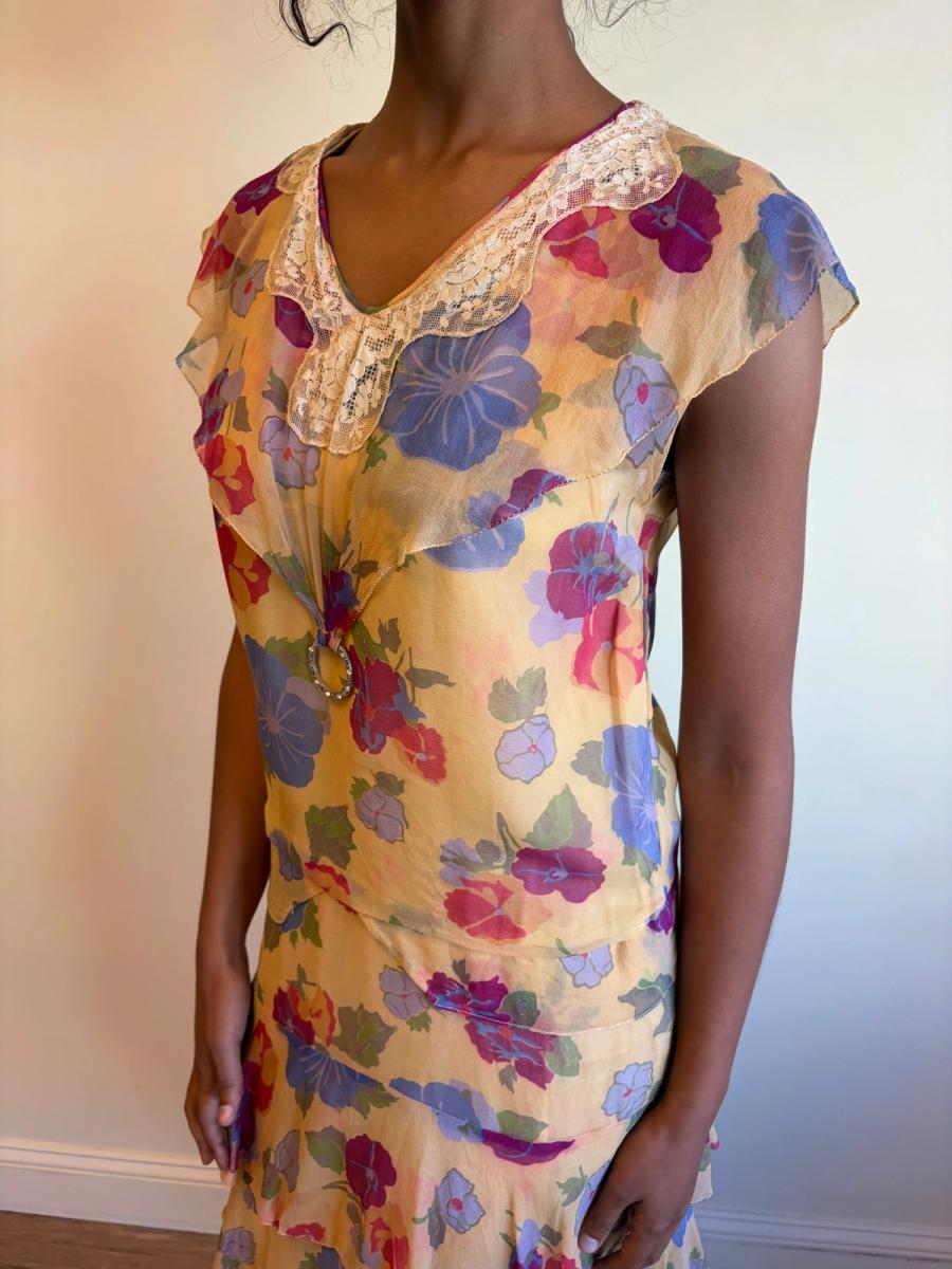 French Late 1920s- 1930s Floral Chiffon Dress product image