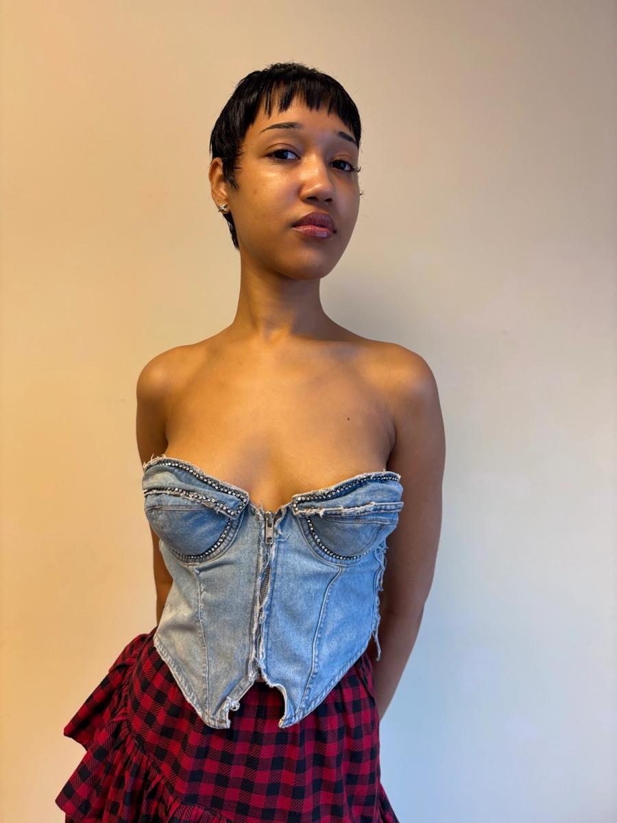 80s Katherine Hamnett Rhinestone Denim Bustier product image