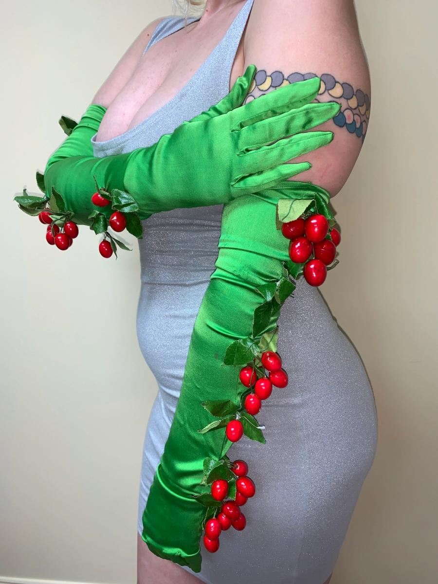 Cherry Embellished Silk Opera Gloves product image