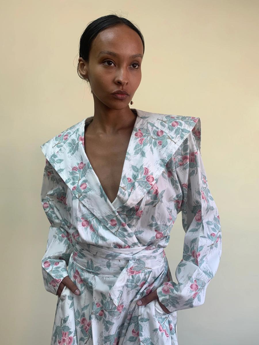 80s Norma Kamali Floral Dress with Oversized Collar product image