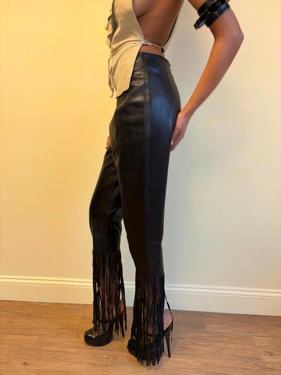 90s Chantal Thomass Leather Fringe Pants product image