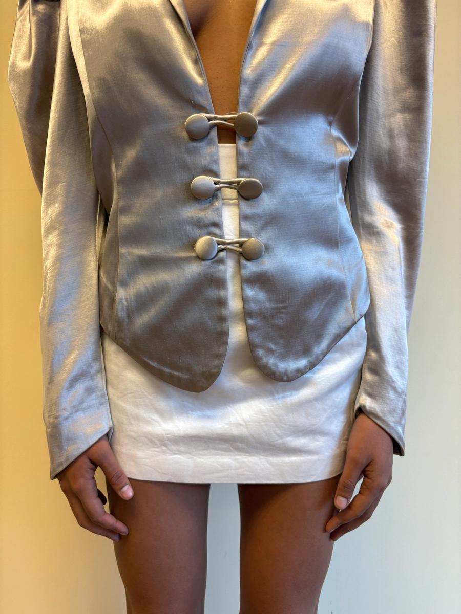 1980s Norma Kamali Satin Mutton Sleeve Blazer product image