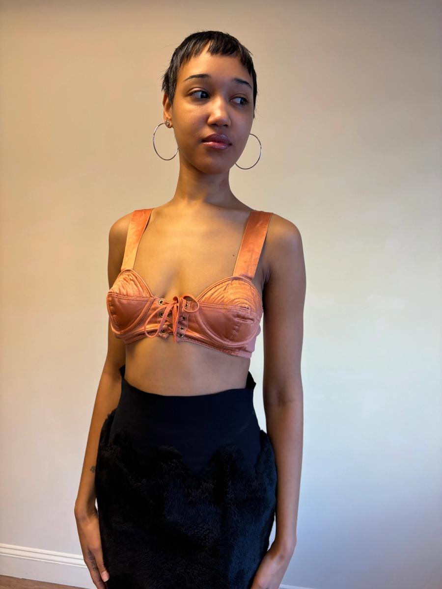 1980s Gaultier Junior Peach Satin Bullet Bra Top product image