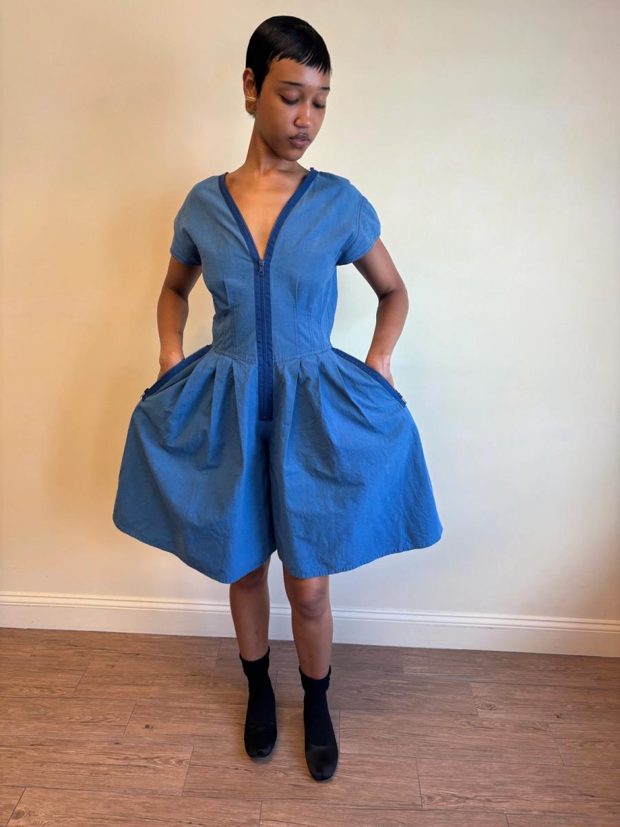 80s Krizia Chambray Romper with Zippers  product image