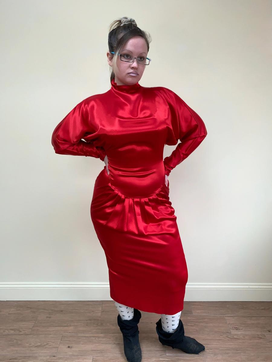80s Norma Kamali Red Satin Dress product image