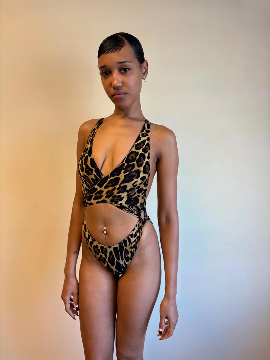80s Yvan & Marzia Cutout Leopard Swimsuit product image