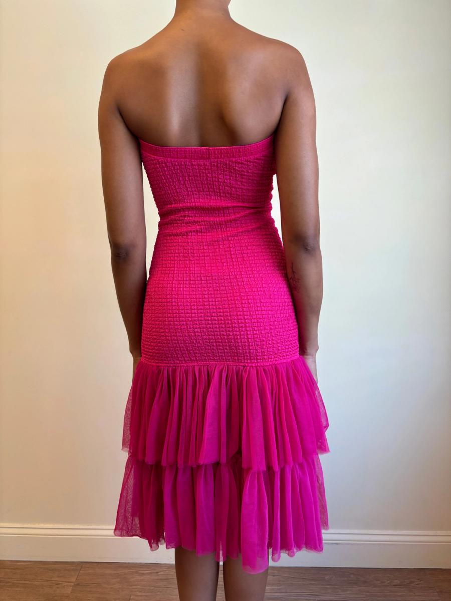 80s Yvan & Marzia Hot Pink Strapless Dress product image