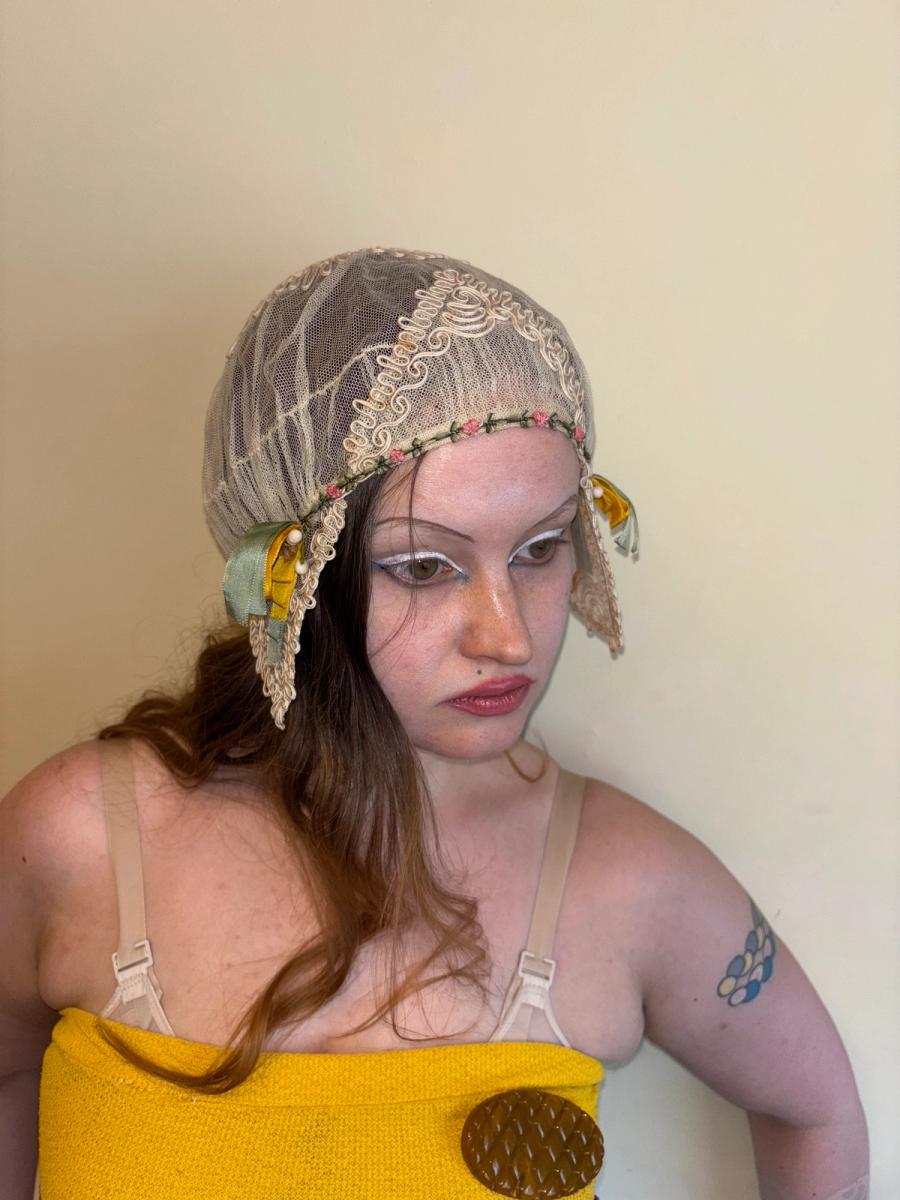 1920s French Bonnet with Yellow Ribbon product image