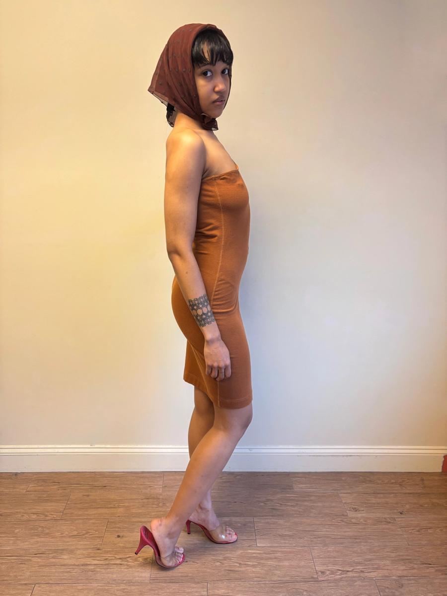 80s Claude Montana Brown Cutout Dress product image