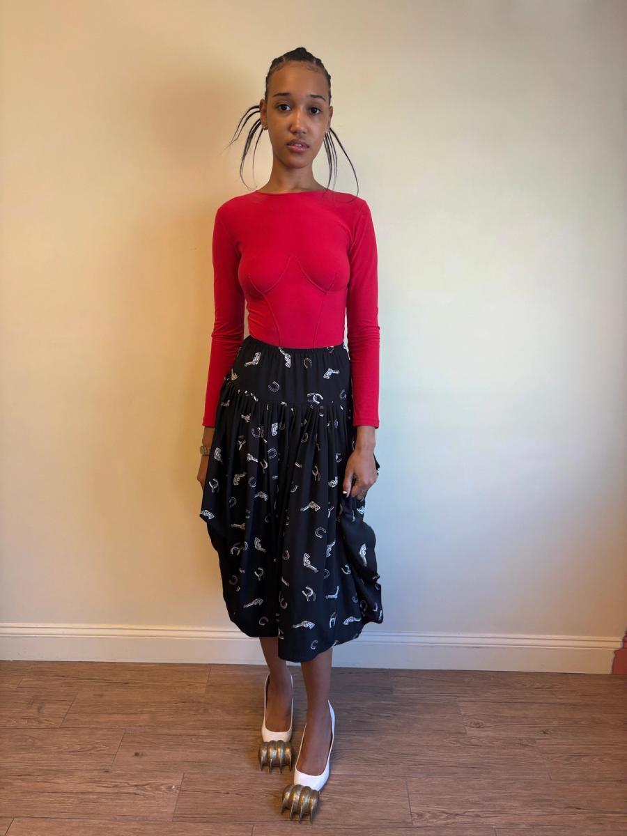80s Norma Kamali Western Print Skirt product image