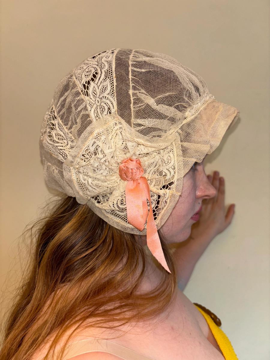 1920s Bonnet with Pink Ribbons product image