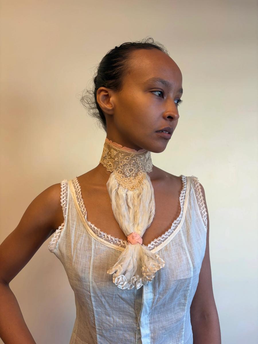 Antique Lace Collar With Beading and Silk Jabot product image