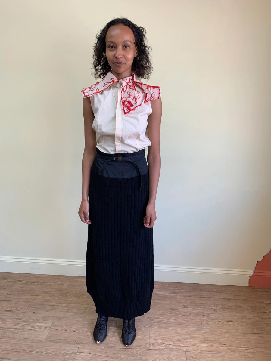 90s Atsuro Tayama Knit Maxi Skirt with Cinching Belt  product image