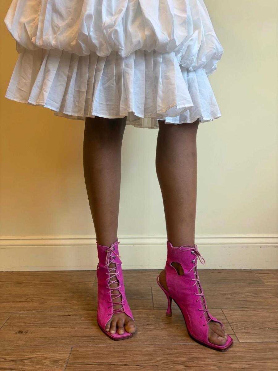80s Claude Montana Hot Pink Suede Cutout Heels product image