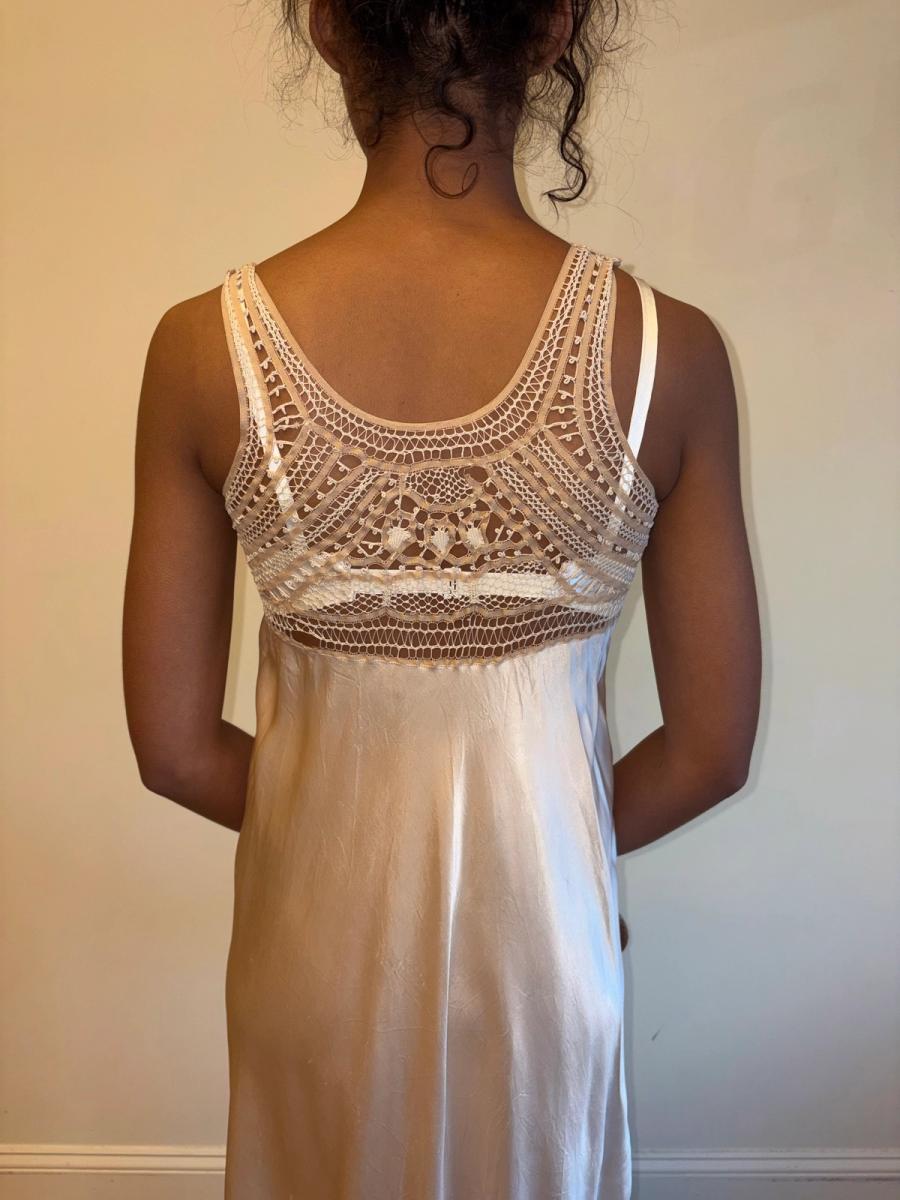 30s or 40s Unusual Tape Lace Empire Gown product image