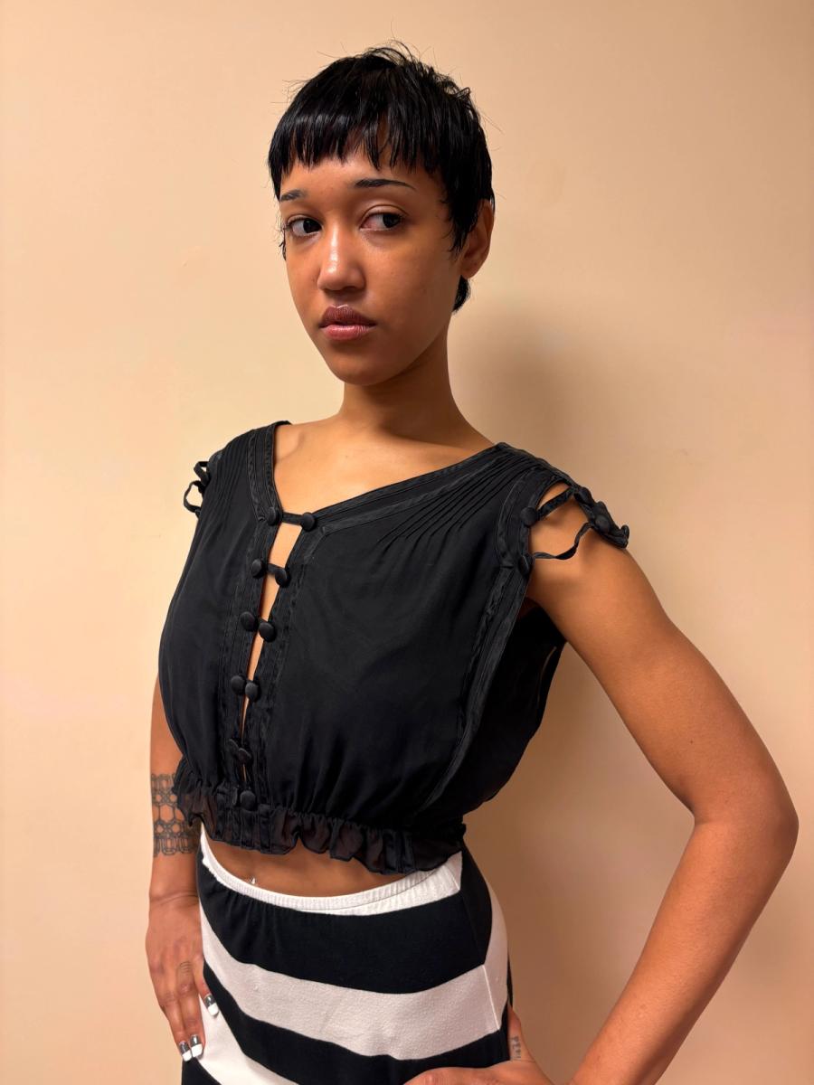 Norma Kamali OMO Fall 1993 Edwardian- Inspired Silk Top product image