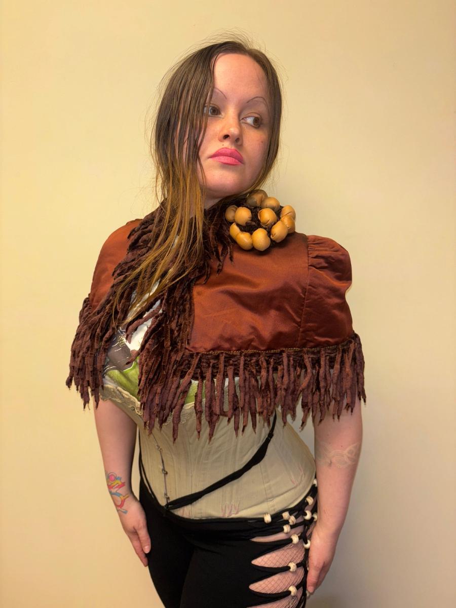 1880s Icicle Fringe Chenille Cape with Leather Flower product image