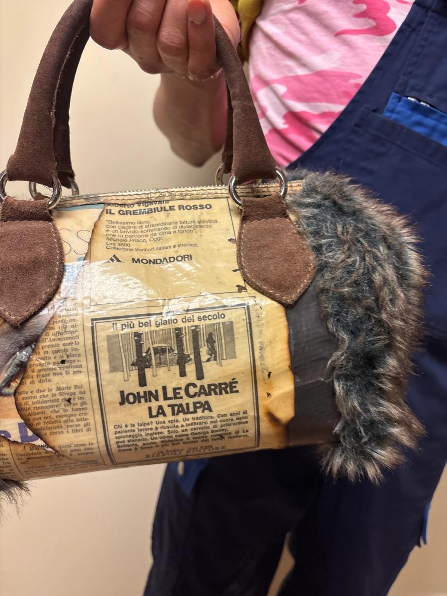Newsprint and Faux Fur Italian Purse product image