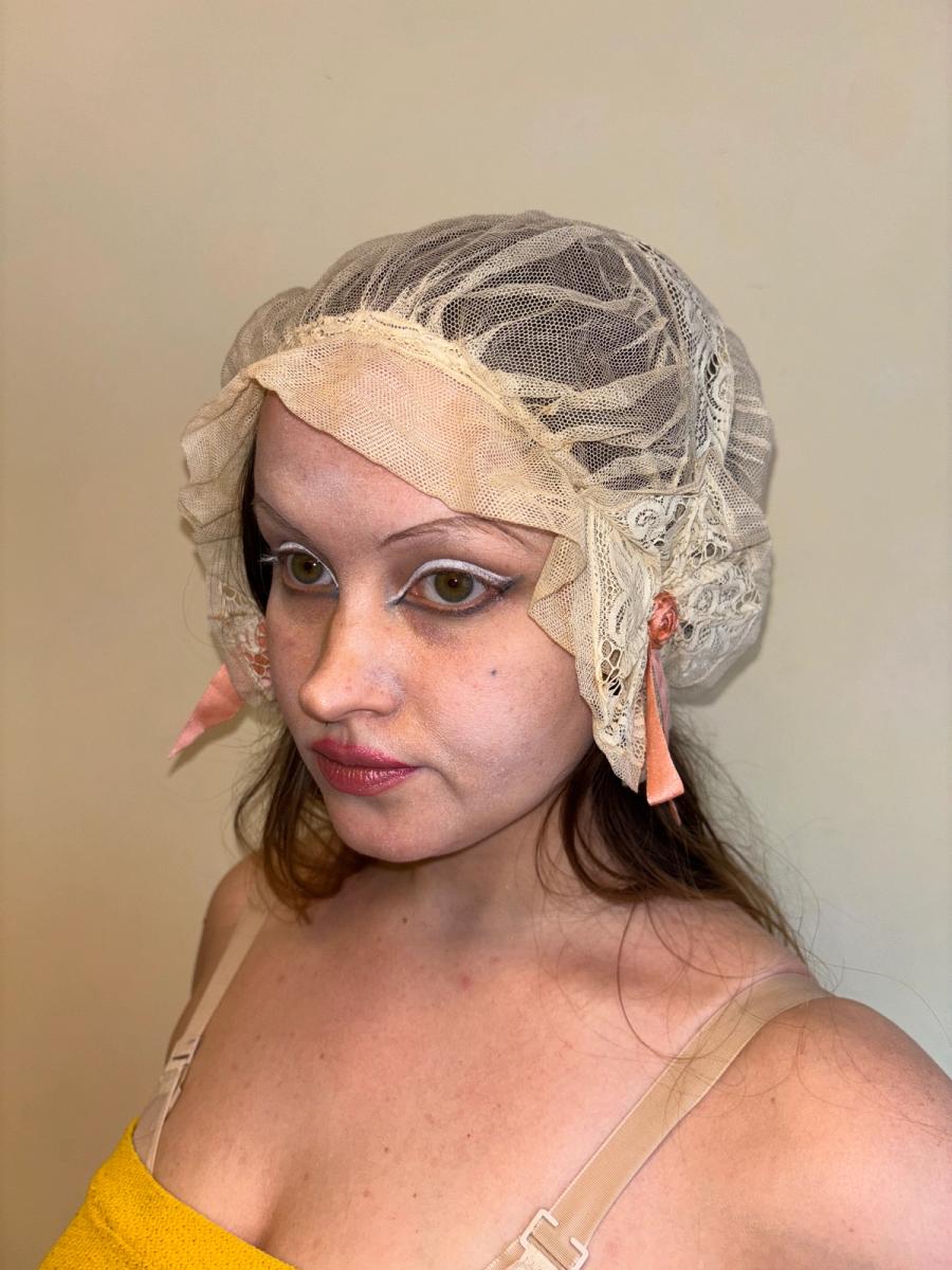 1920s Bonnet with Pink Ribbons product image