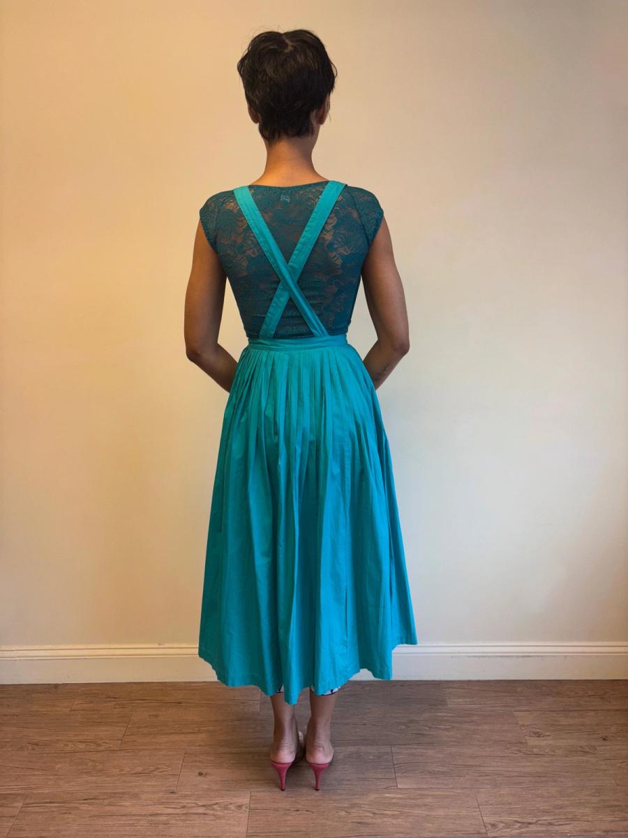 80s Norma Kamali Teal Suspender Skirt product image