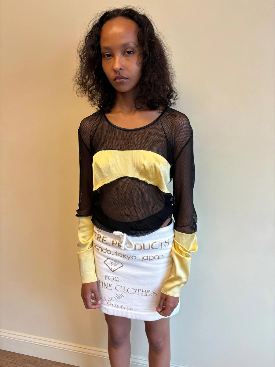 Vintage Chantal Thomass Yellow Silk and Mesh Top product image