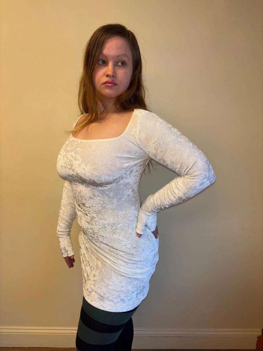 90s Norma Kamali Gloved White Velvet Dress product image