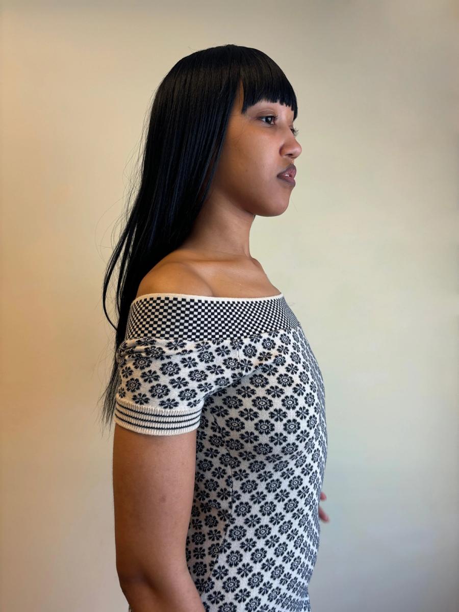 Junior Gaultier Fair Isle Knit Off the Shoulder Dress product image