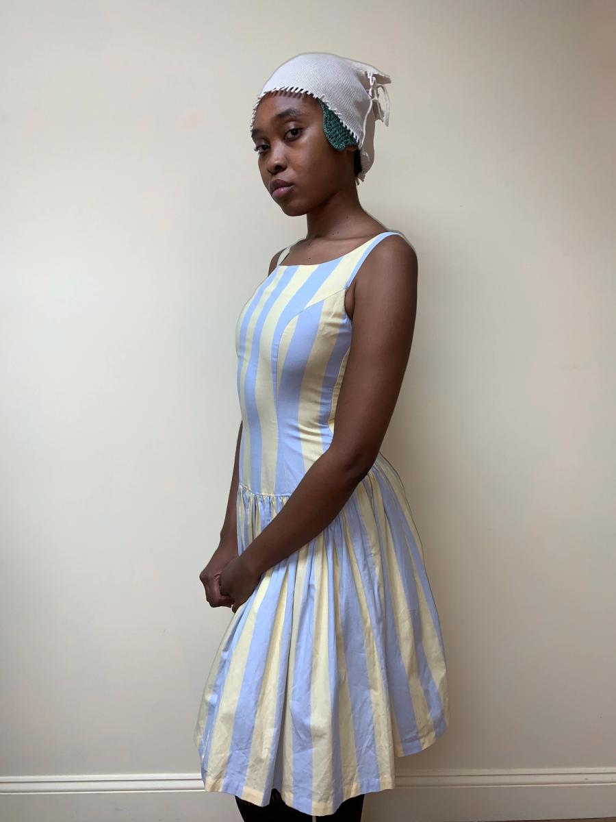 80s Junko Shimada Drop Waist Striped Dress product image