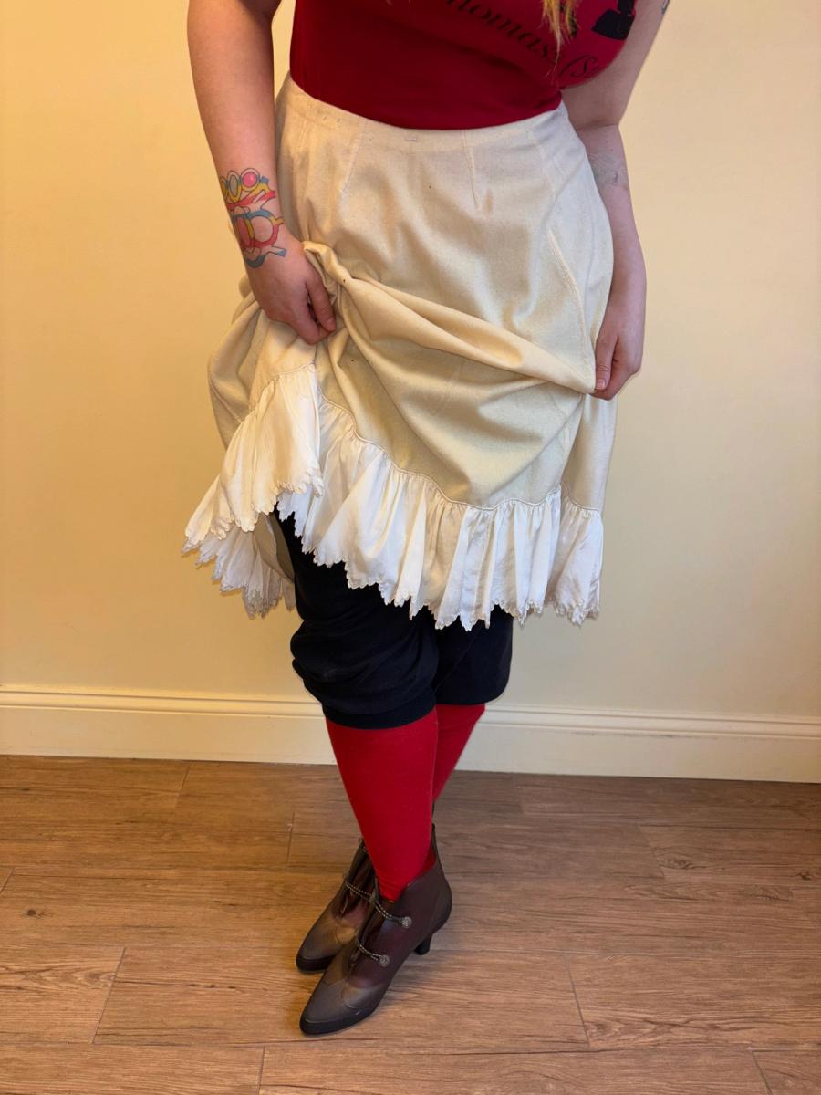 Antique French Short Flannel Petticoat with Scalloped Silk Trim product image