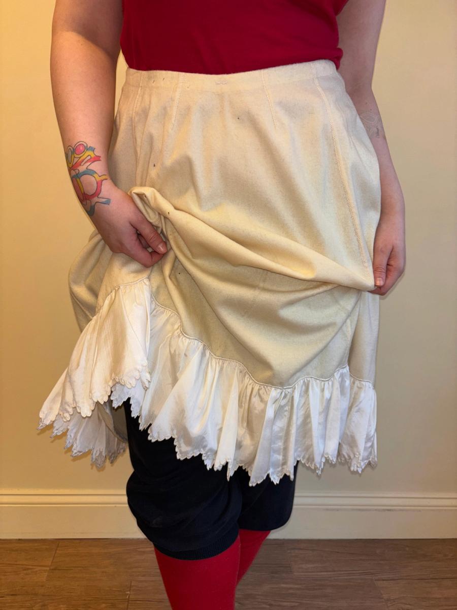 Antique French Short Flannel Petticoat with Scalloped Silk Trim product image