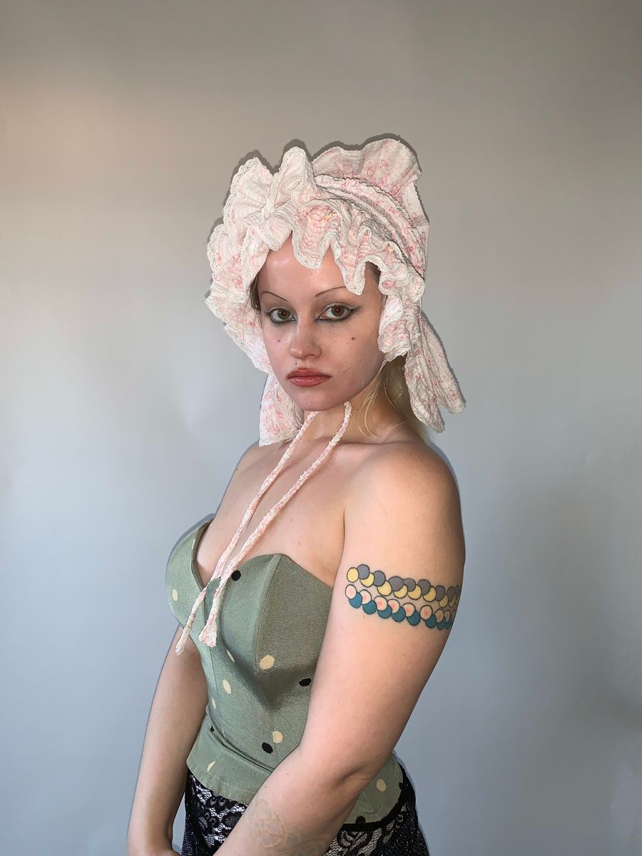 1880s Pink French Calico Bonnet product image