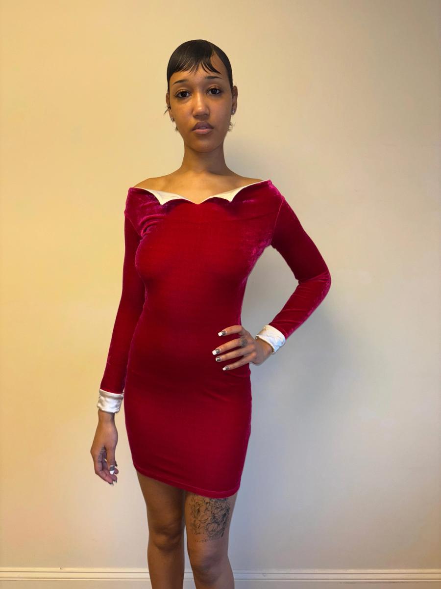 Capucine Puerari Hot Pink Velvet Collared Dress product image