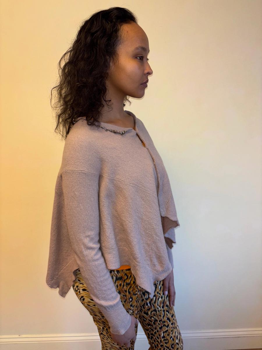 Sunao Kuwahara Pierced Mauve Felted Cardigan  product image