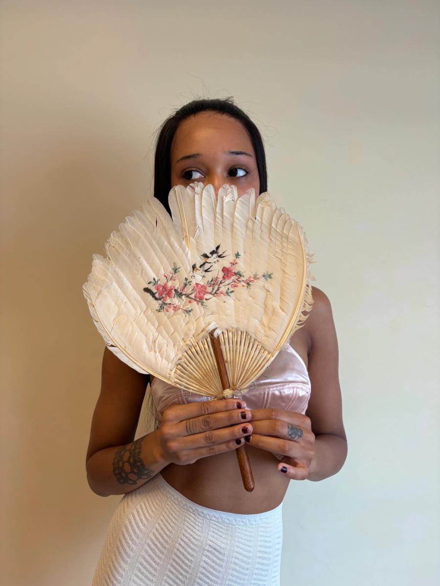 1920s Handpainted Feather Fan product image