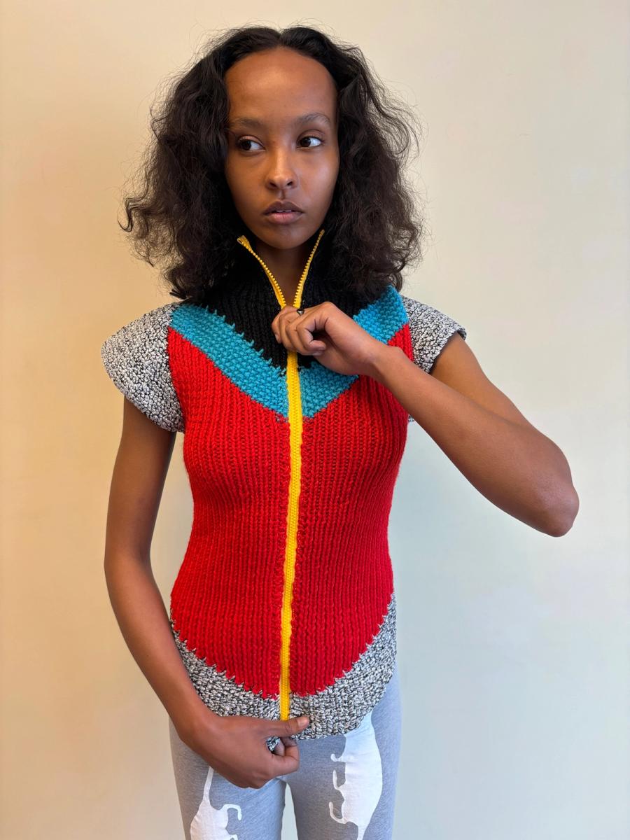 Michelle Pesetti Avant-Garde Colorblock Handknit Top  product image