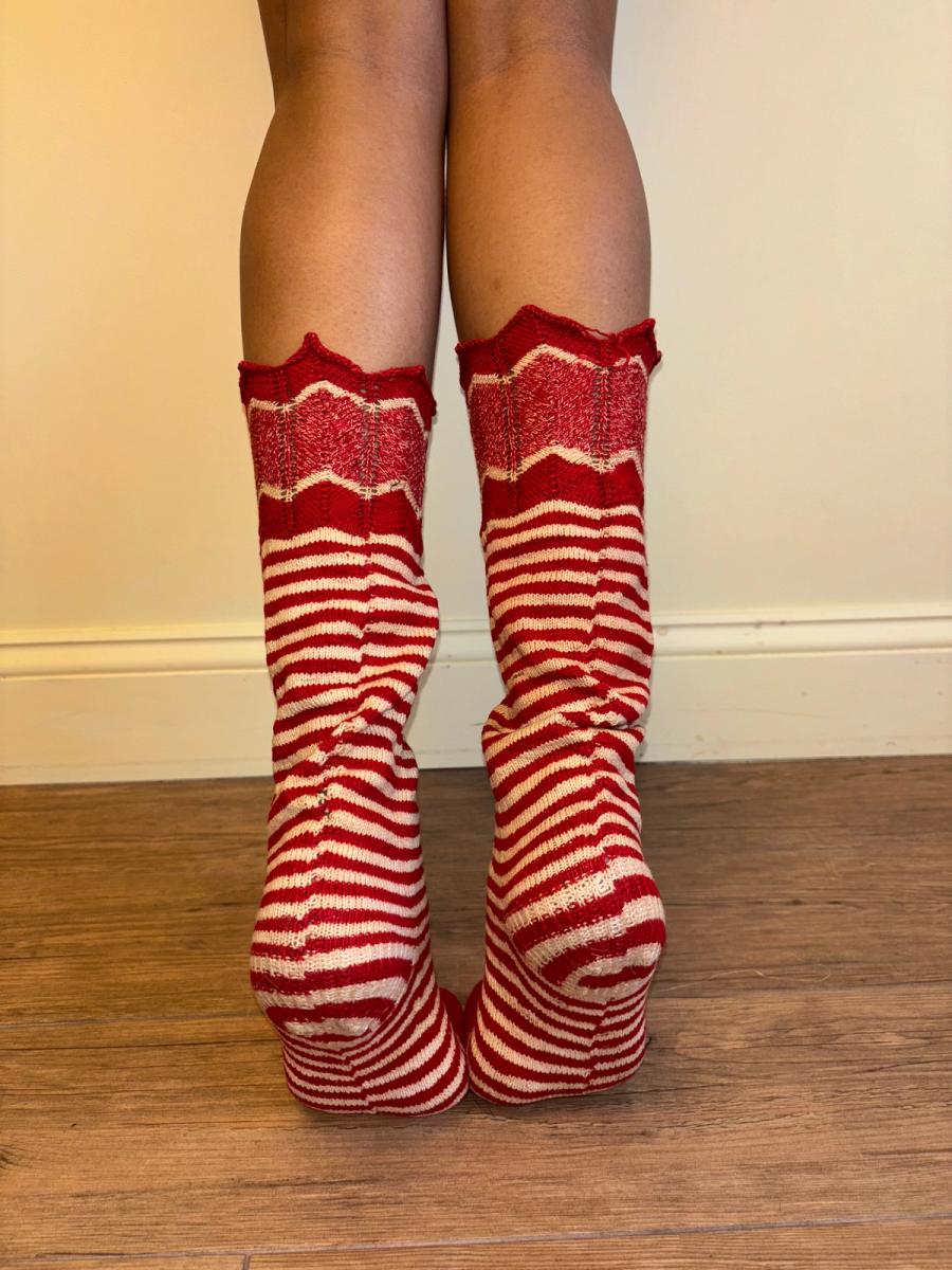 Antique Red and White Striped Knit Socks product image