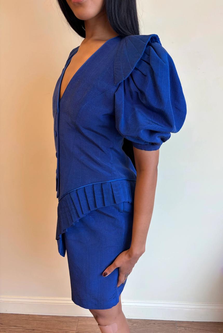 1980s Claude Petin Blue Moiré Dress product image