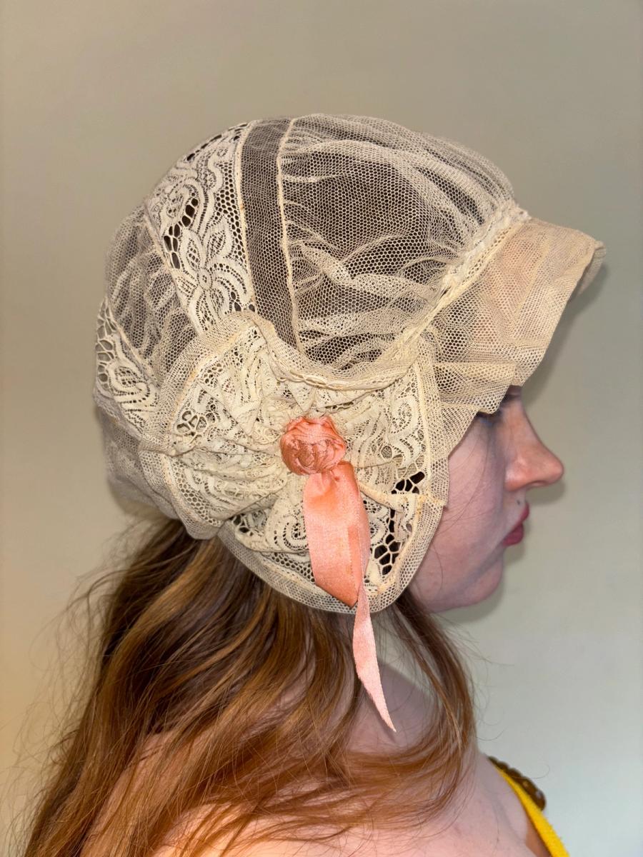 1920s Bonnet with Pink Ribbons product image