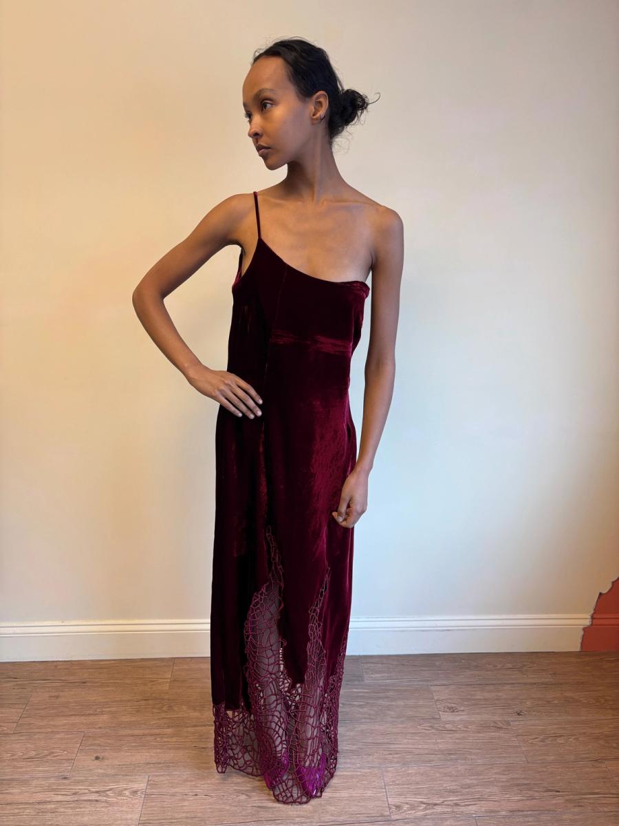 90s Laetitia Hecht Red Velvet Cobweb Gown product image